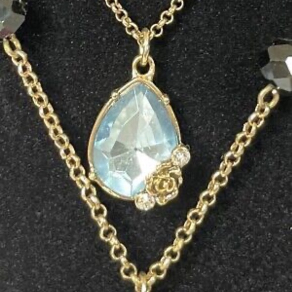 Betsey Johnson Layered Necklace Spider Web Rose Rhinestone - Picture 4 of 11